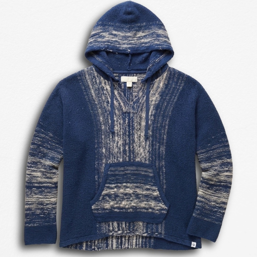 Rip Curl Mens Blue White Space Dye Knit Baja Hoodie Sweater Small